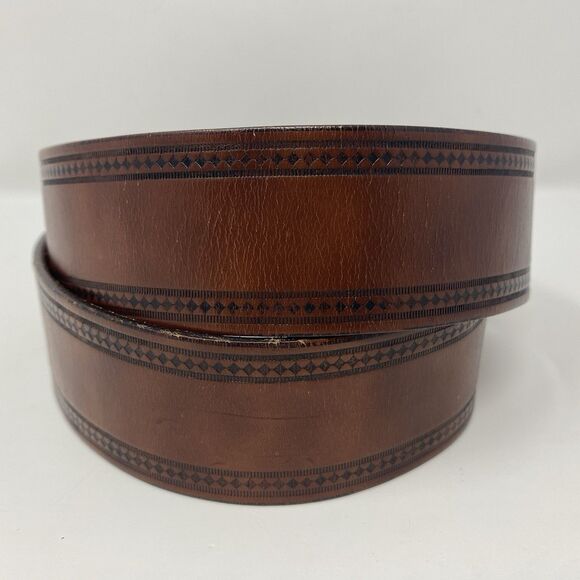 VTG Mens 34 Brown Tooled Leather Western Cowboy Belt Adjustable Gold Buckle Work - Picture 3 of 15